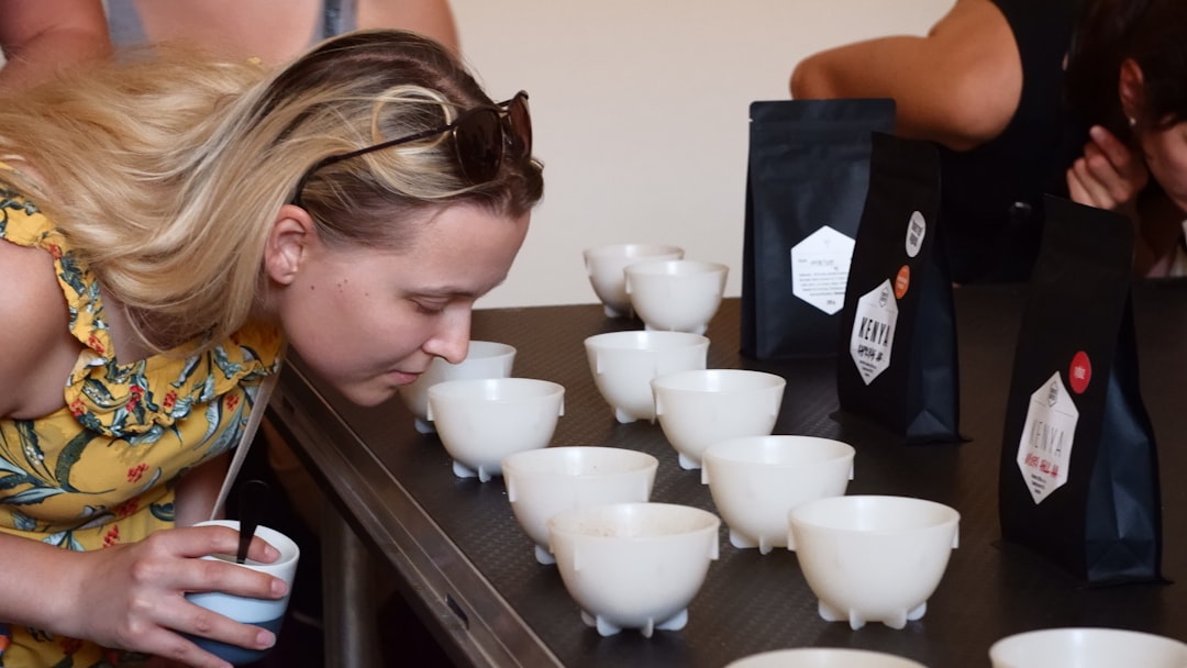 Professional coffee cupping session with Puerto Rican specialty coffee and evaluation equipment