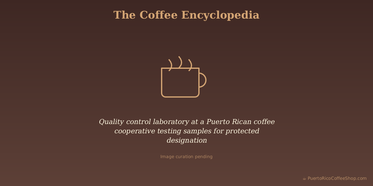 Quality control laboratory at a Puerto Rican coffee cooperative testing samples for protected designation