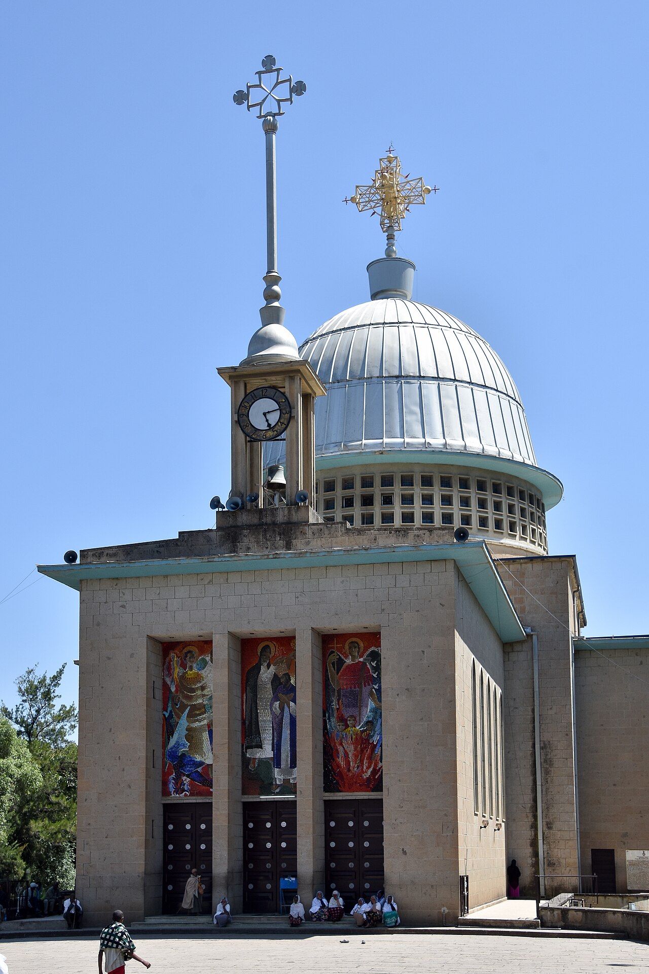 Ethiopian Orthodox monastery with traditional coffee ceremony setup
