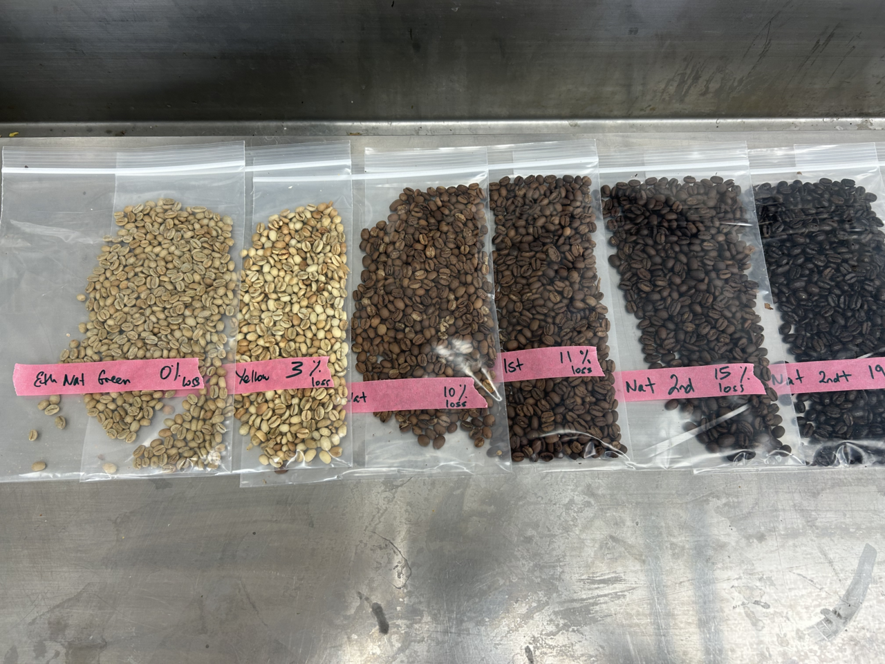 Coffee roasting process stages colors progression