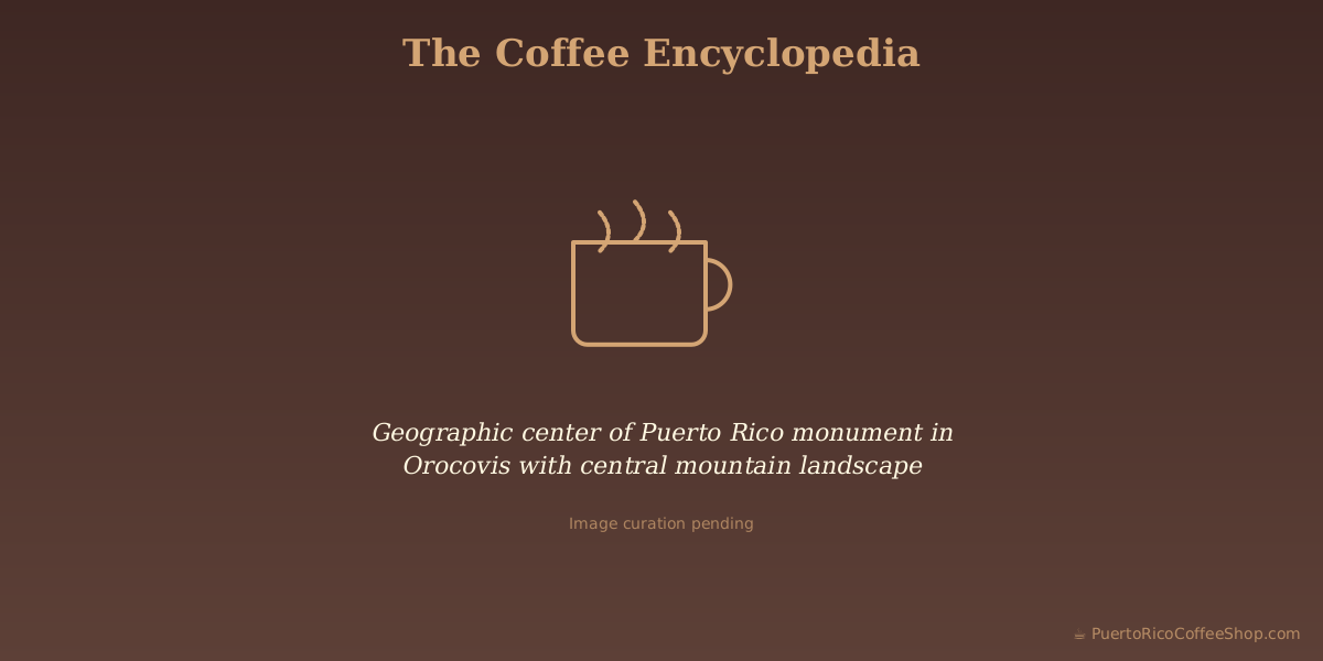 Geographic center of Puerto Rico monument in Orocovis with central mountain landscape