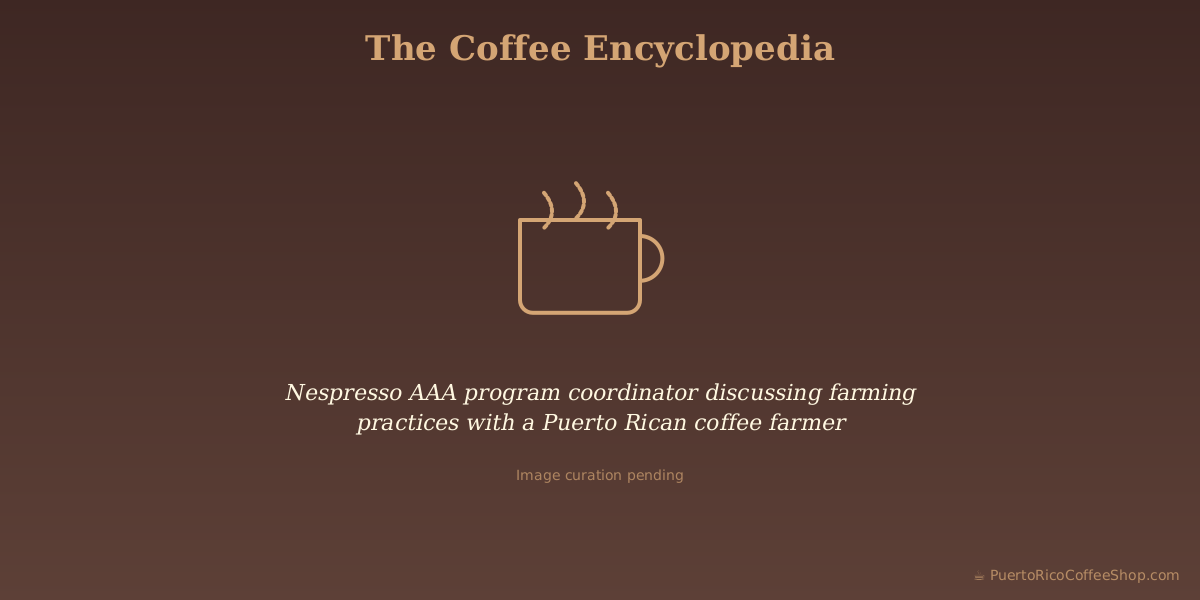 Nespresso AAA program coordinator discussing farming practices with a Puerto Rican coffee farmer