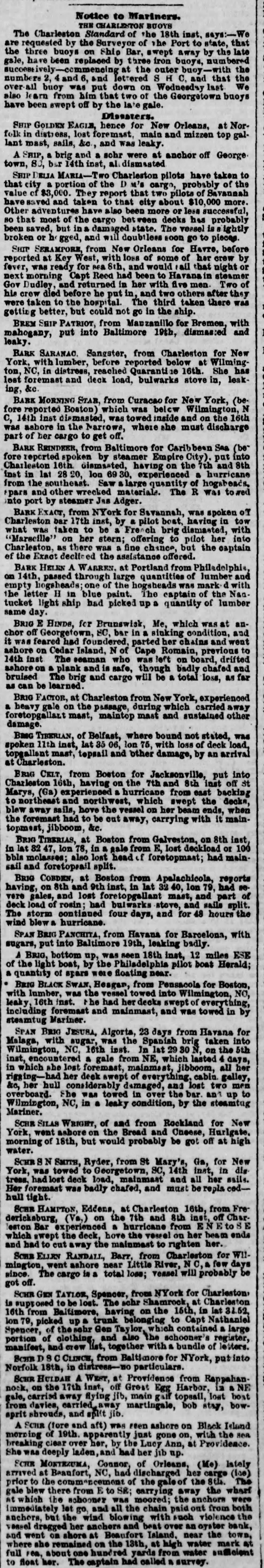 Atlantic hurricane historical damage 19th century