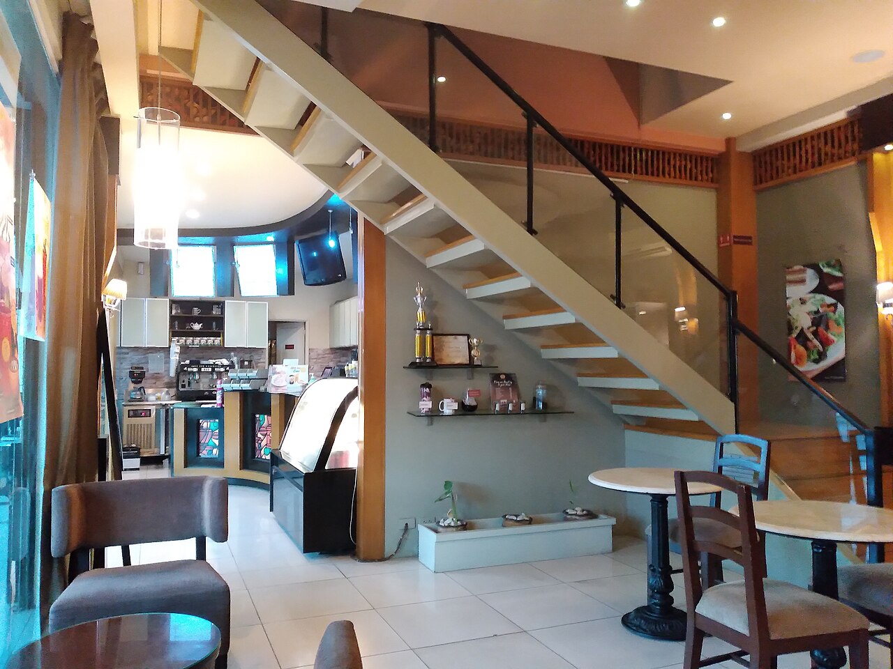 coffee shop cafe interior wooden tables historic San Juan