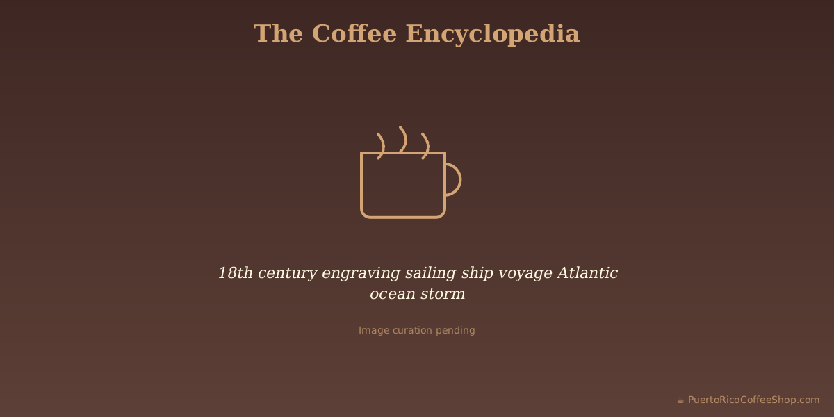 18th century engraving sailing ship voyage Atlantic ocean storm