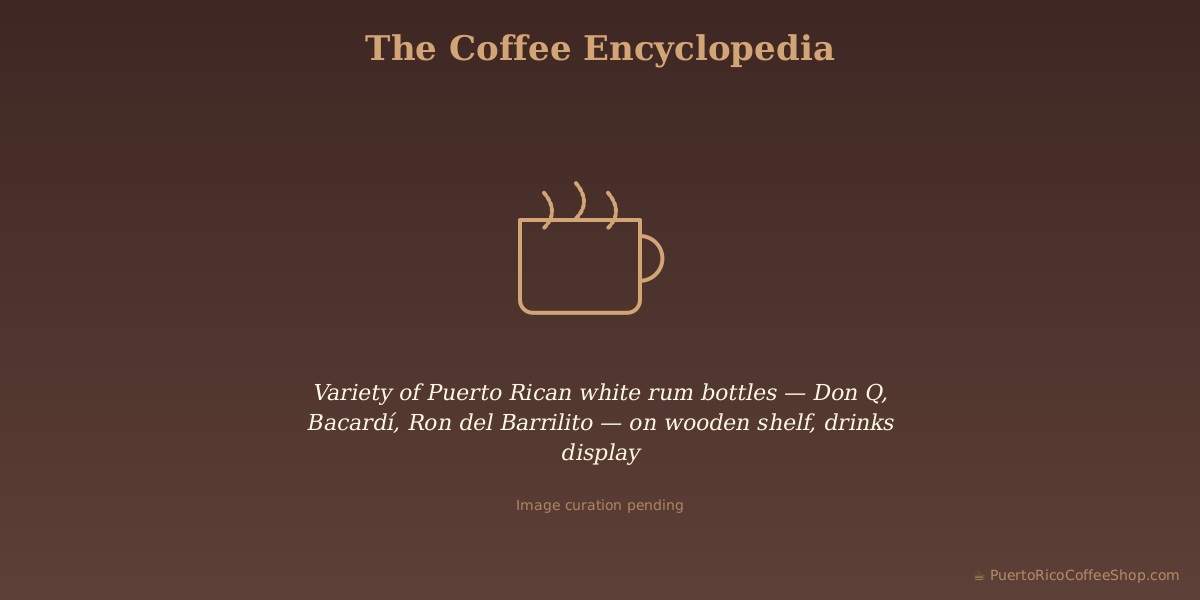 Variety of Puerto Rican white rum bottles — Don Q, Bacardí, Ron del Barrilito — on wooden shelf, drinks display