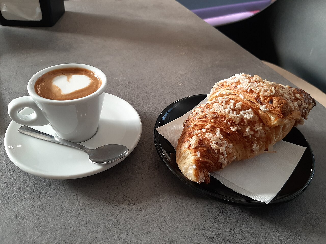 italian cappuccino with cornetto pastry breakfast morning