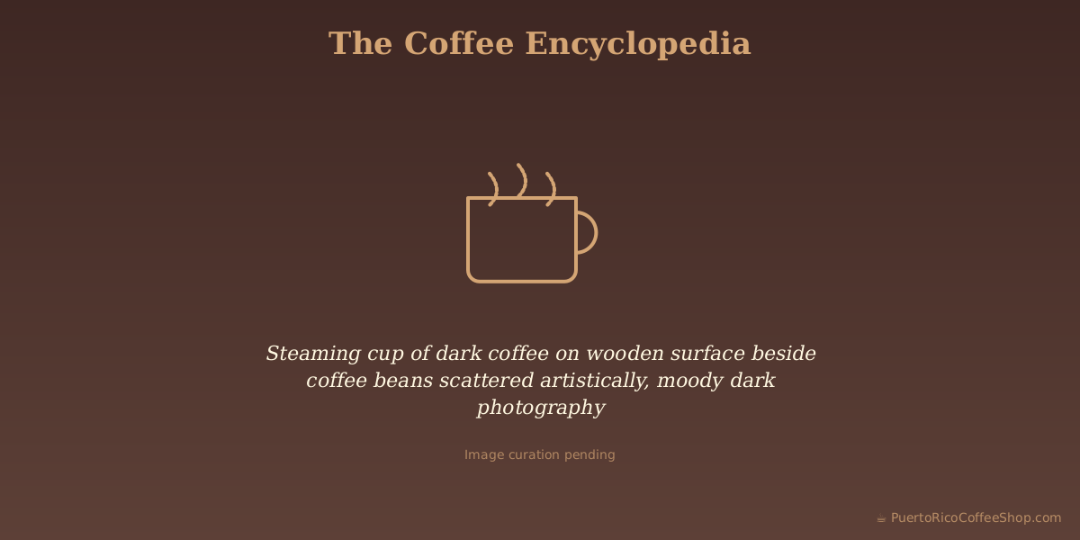Steaming cup of dark coffee on wooden surface beside coffee beans scattered artistically, moody dark photography