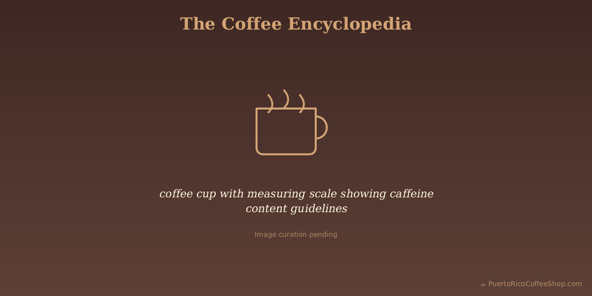 coffee cup with measuring scale showing caffeine content guidelines