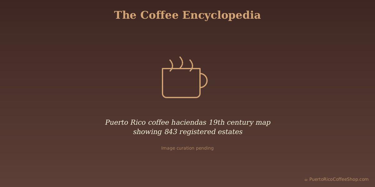 Puerto Rico coffee haciendas 19th century map showing 843 registered estates