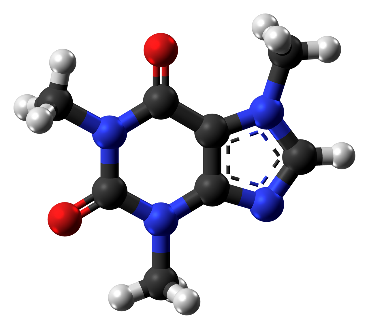 caffeine molecule chemical structure diagram on white background