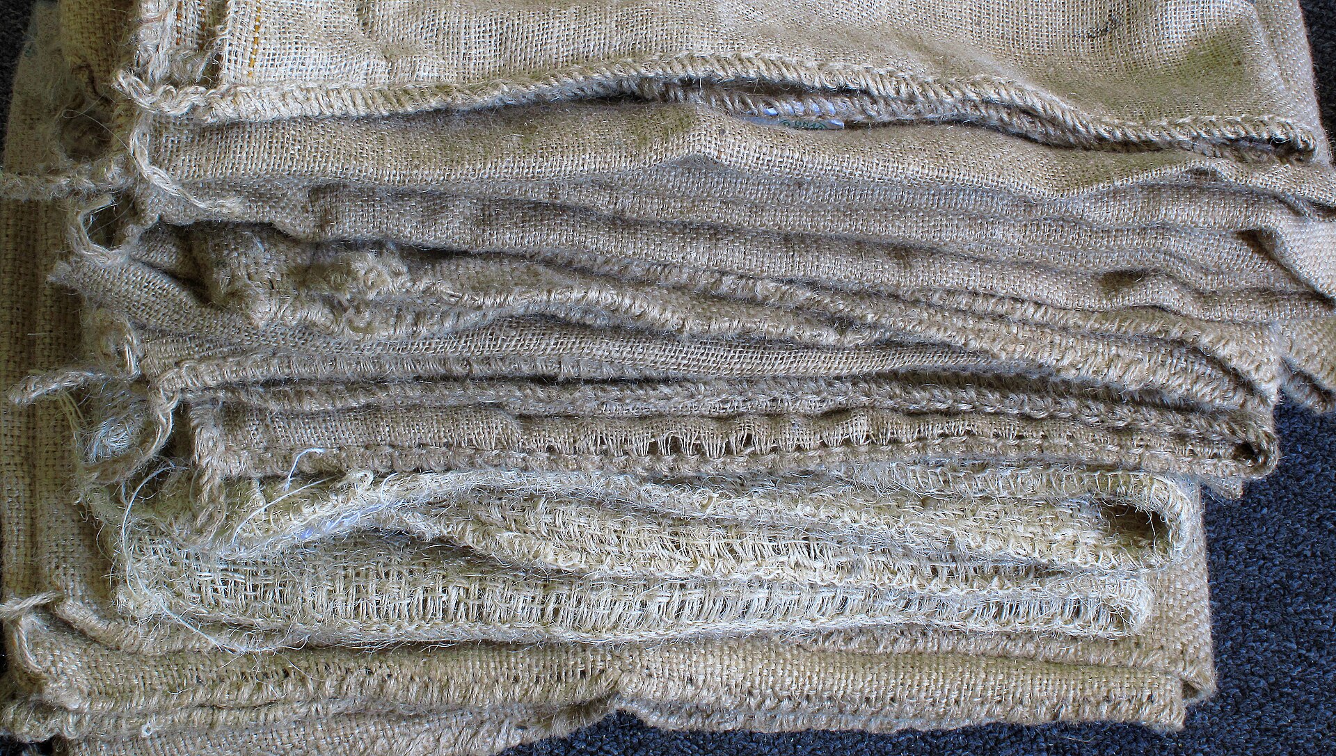 Stacked jute coffee sacks of the kind used to ship export coffee