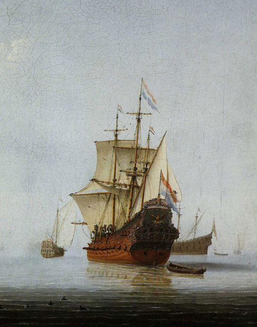 Seventeenth-century Dutch East India Company merchant ship under sail, painted by Willem van de Velde the Younger in 1653