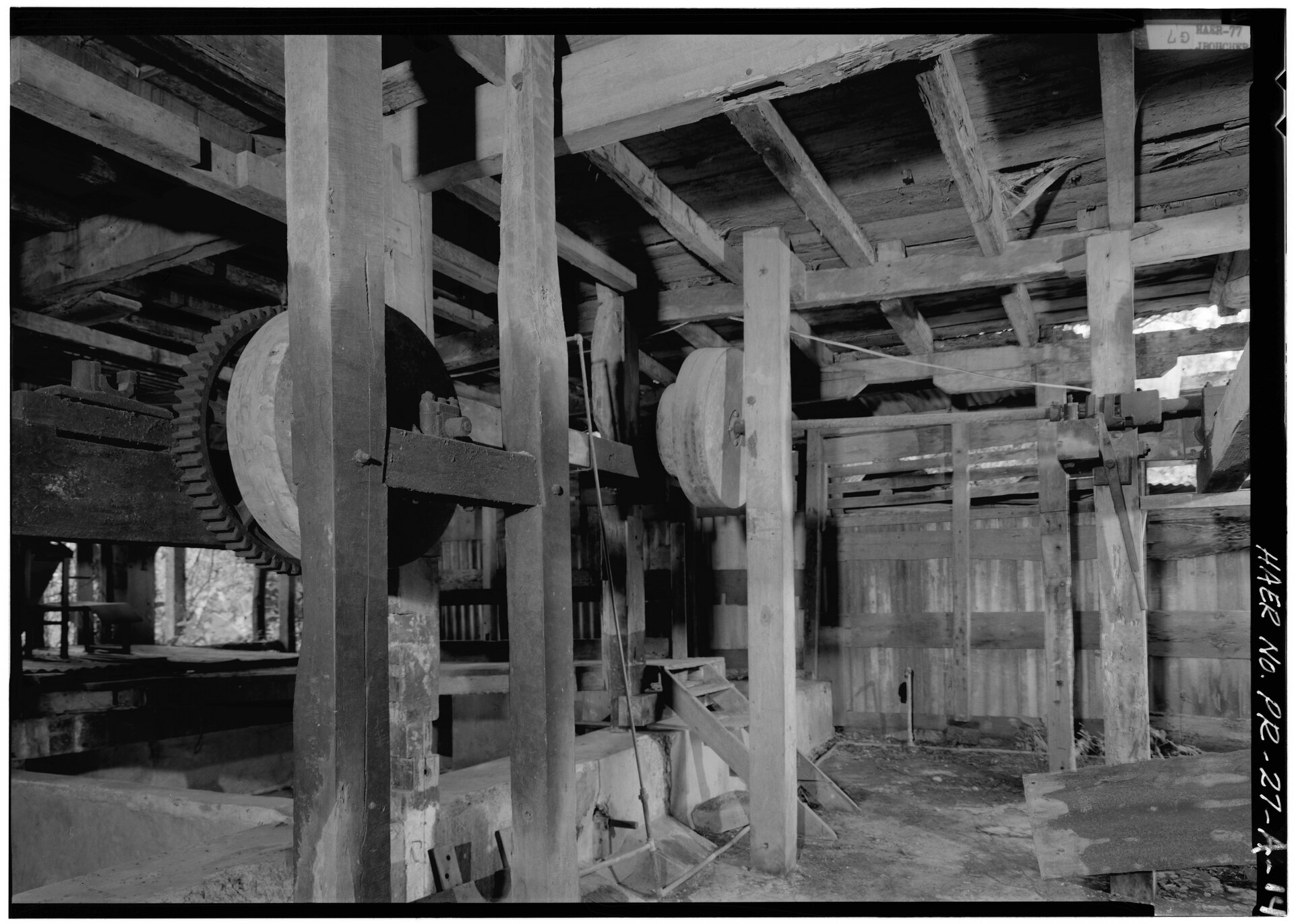 The ground floor of the coffee mill at Hacienda Cafetalera Santa Clara, Hacienda La Juanita, Yauco, Puerto Rico, recorded by the Historic American Engineering Record