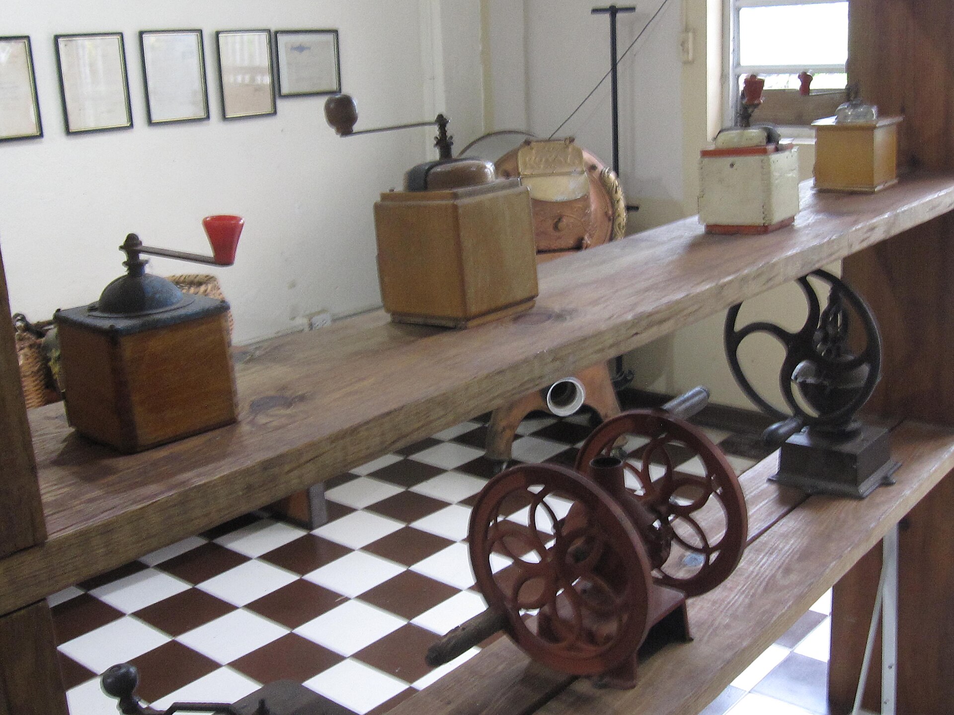 Antique coffee grinders at the Coffee Museum in Ciales, Puerto Rico