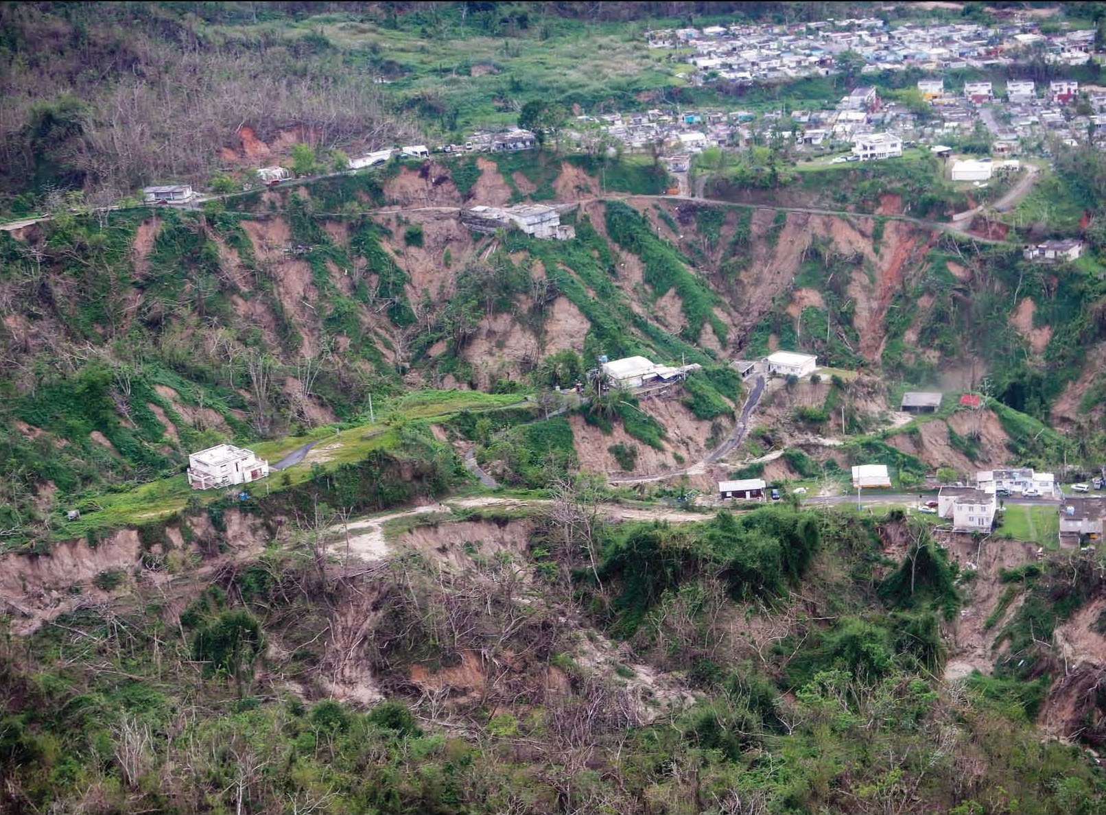 Hurricane Maria landslides scarring the mountain slopes above Utuado, Puerto Rico, in 2017