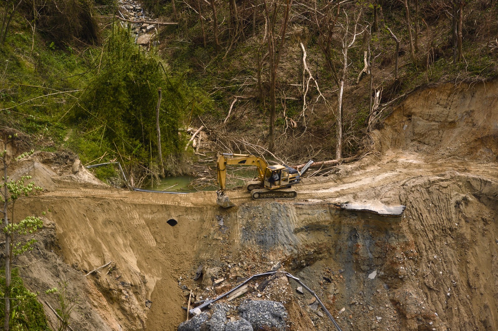 Construction on a remote road near Utuado, Puerto Rico, on 11 October 2017.