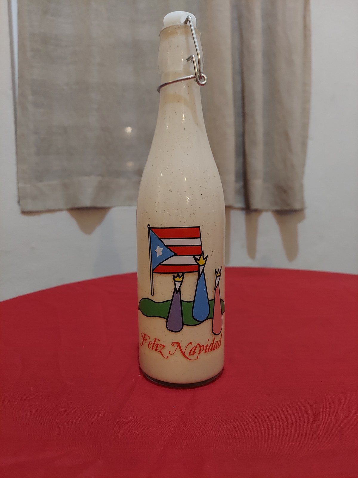 A bottle of coquito in a restaurant in Ponce, Puerto Rico, in January 2022.